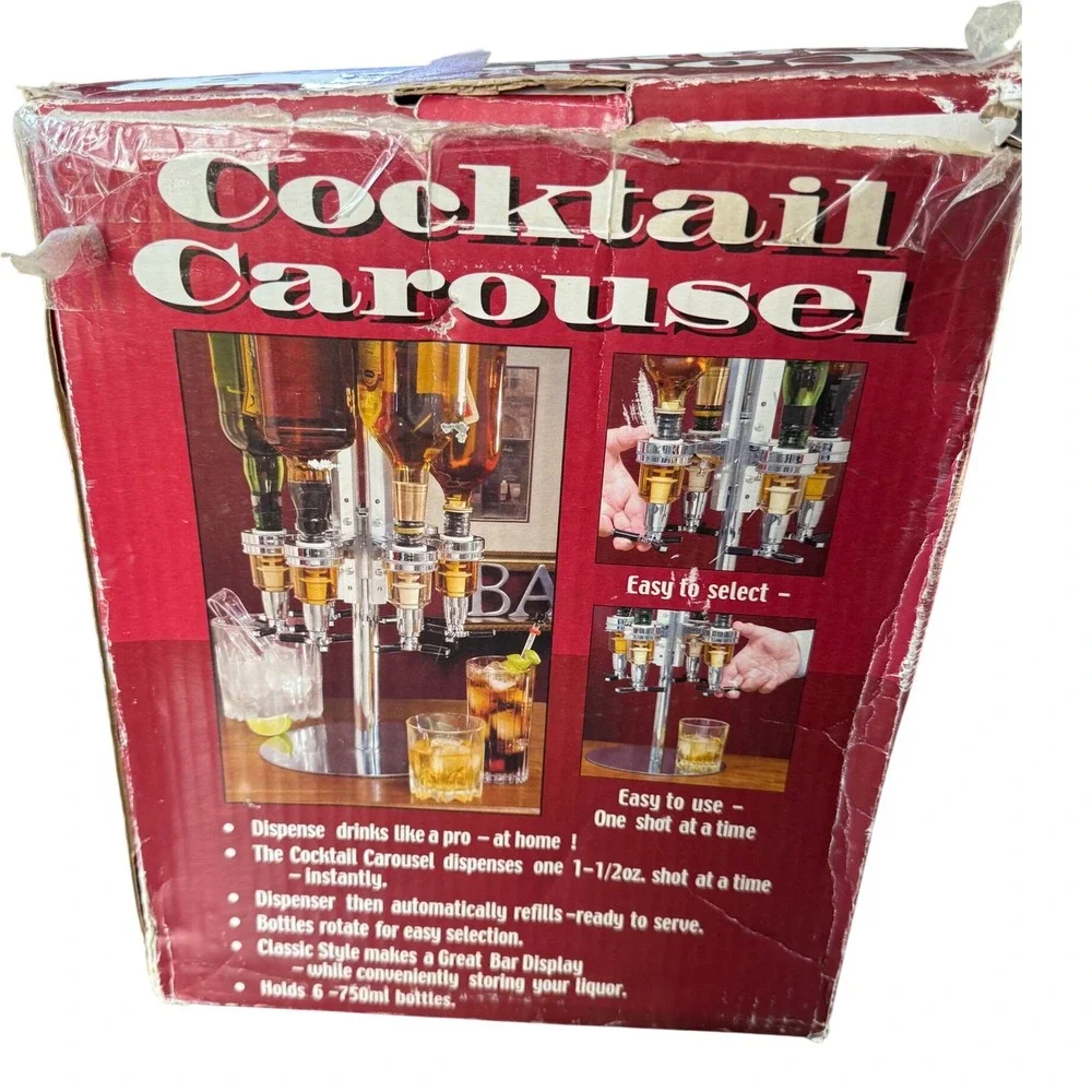 Cocktail Carousel 6 Bottle Liquor Dispenser Bar‎ Home Party Rotating Drink Mixer